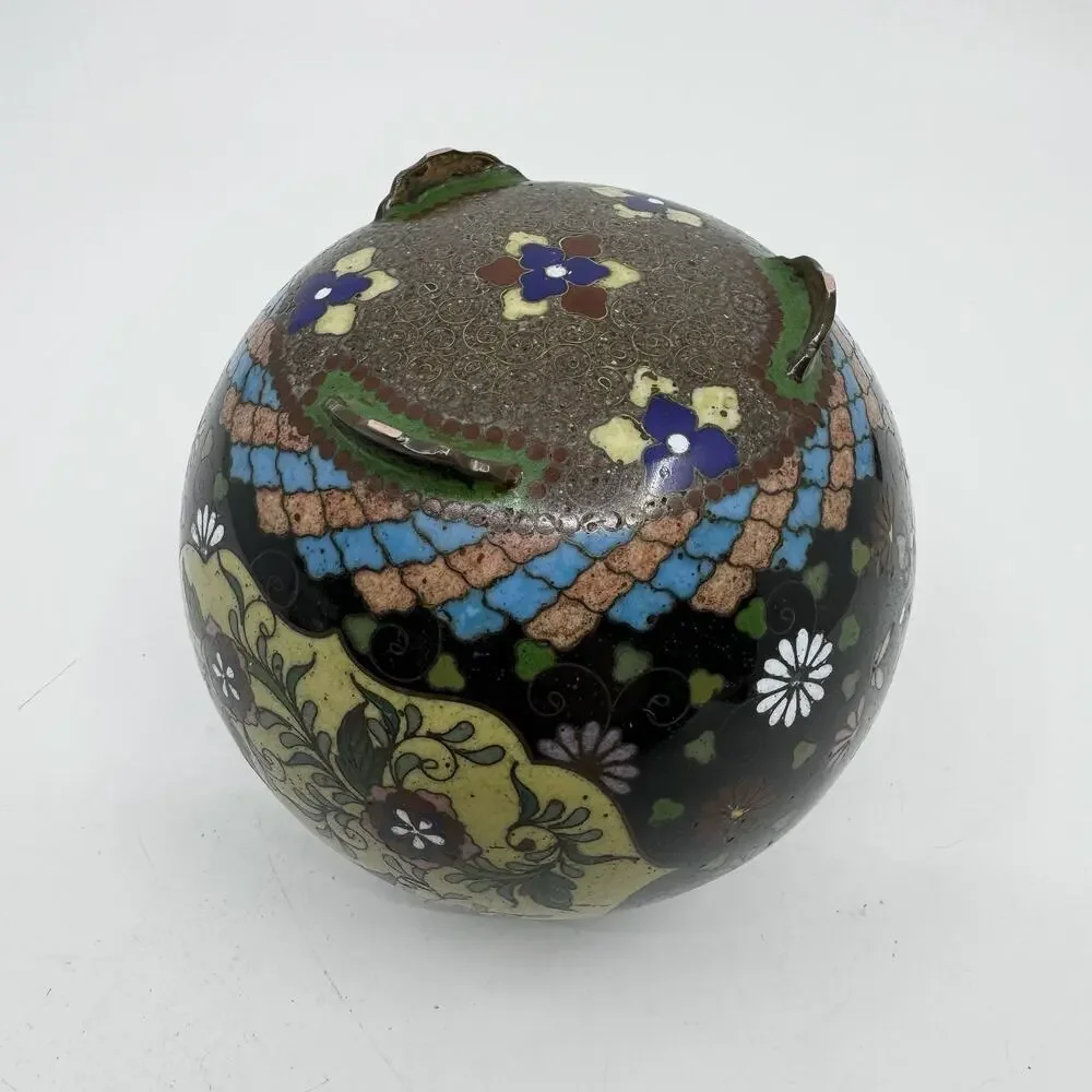 Antique Japanese Cloisonné Enamel Tripod Vessel with Lid